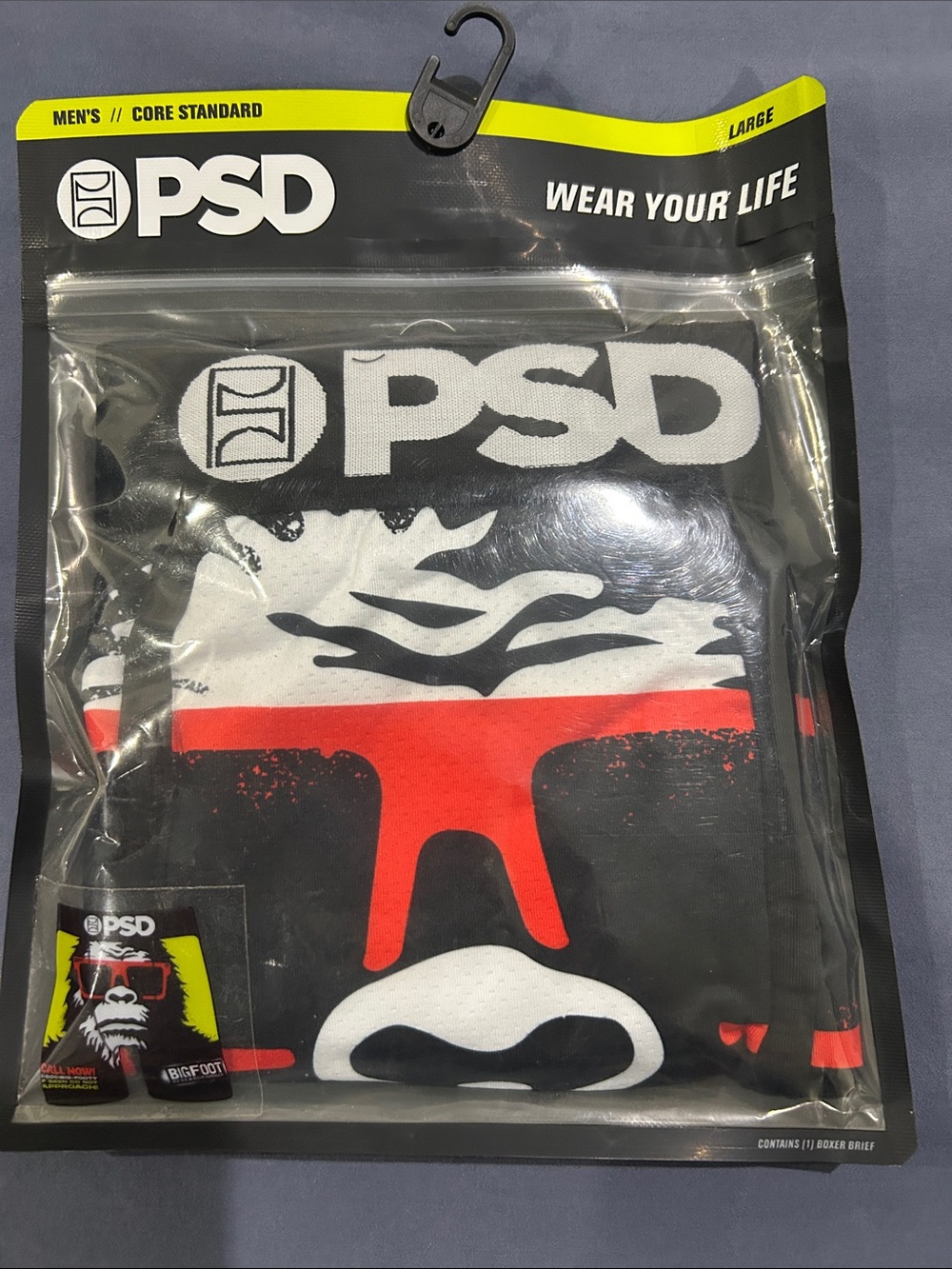 PSD Club Bigfoot Black Briefs with White Logo & Red Graphic